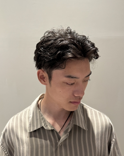 センターパート&パーマ