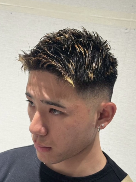 大宮メンズ|ハイフェード×スパイキーショート×ゴールドメッシュ