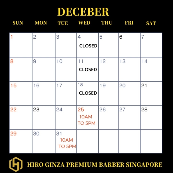 Notice from HIRO GINZA PREMIUM BARBER Singapore＜Japanese barber shop in Singapore＞